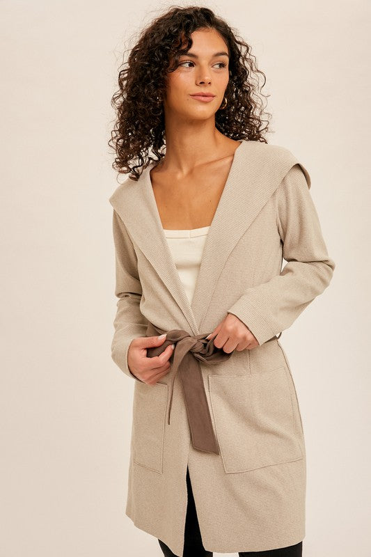 Naomi Belted Hoodie Coat Taupe