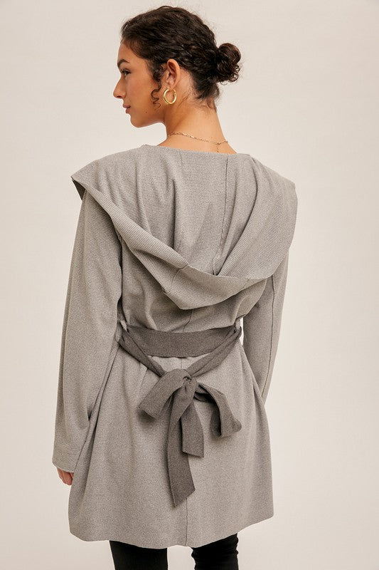 Naomi Belted Hoodie Coat Gray