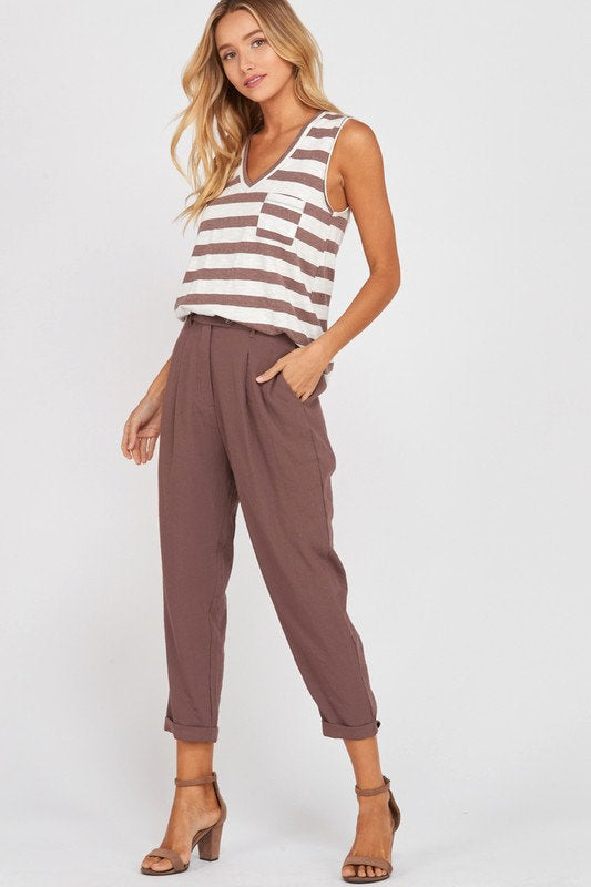 Sleeveless Striped Tank Brown