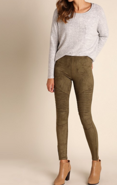 High Waisted Suede Moto Jegging Olive