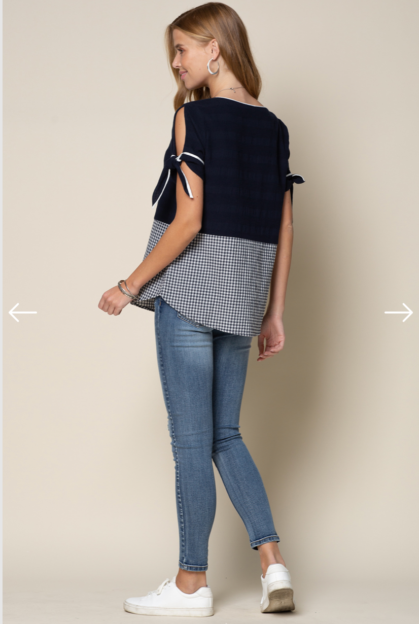 Madison Gingham Top Navy