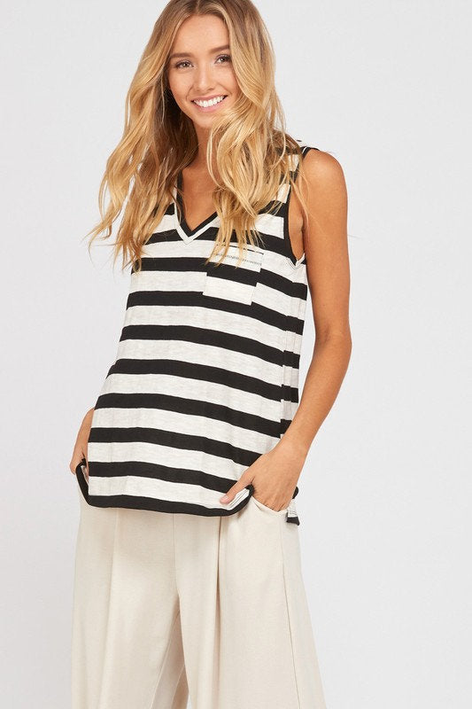 Sleeveless Striped Tank Black