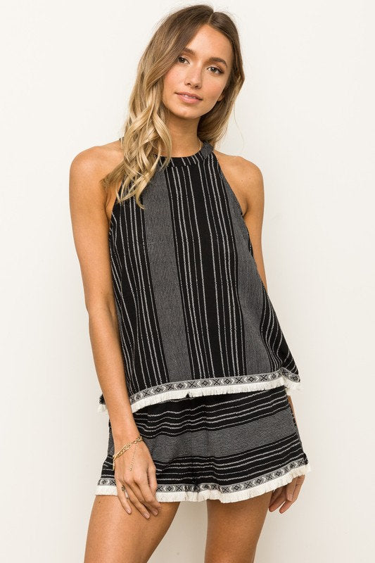 Textured Stripe Fringe Tank