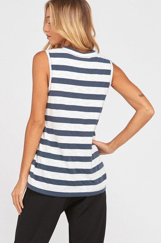 Sleeveless Striped Tank Navy