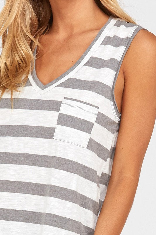 Sleeveless Striped Tank Gray