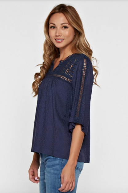 Love Stitch Crochet Lace Top Navy