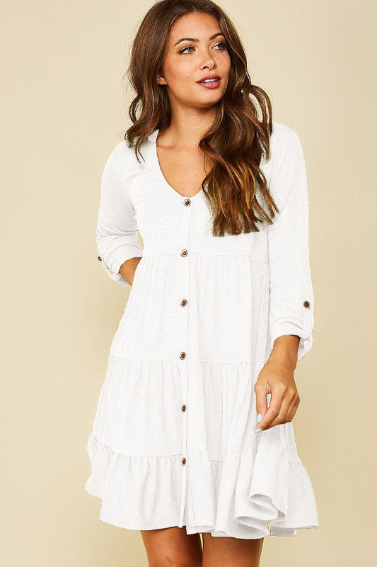 Maci Button Down Ruffle Dress Ivory