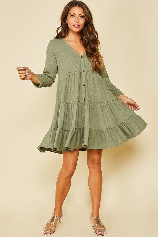 Maci Button Down Ruffle Dress Olive