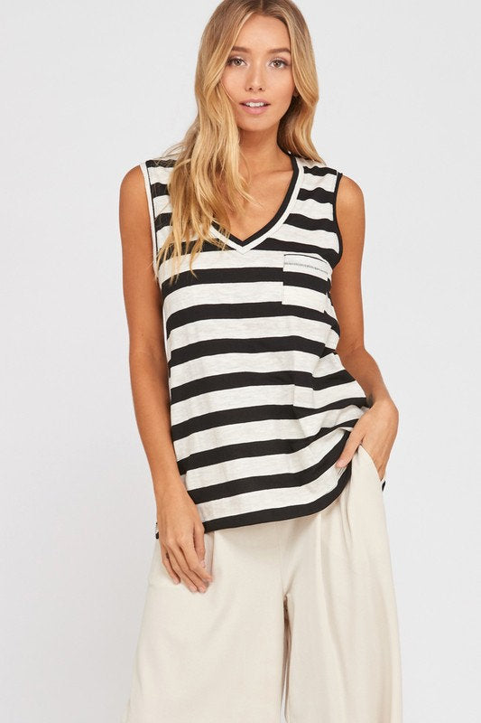 Sleeveless Striped Tank Black