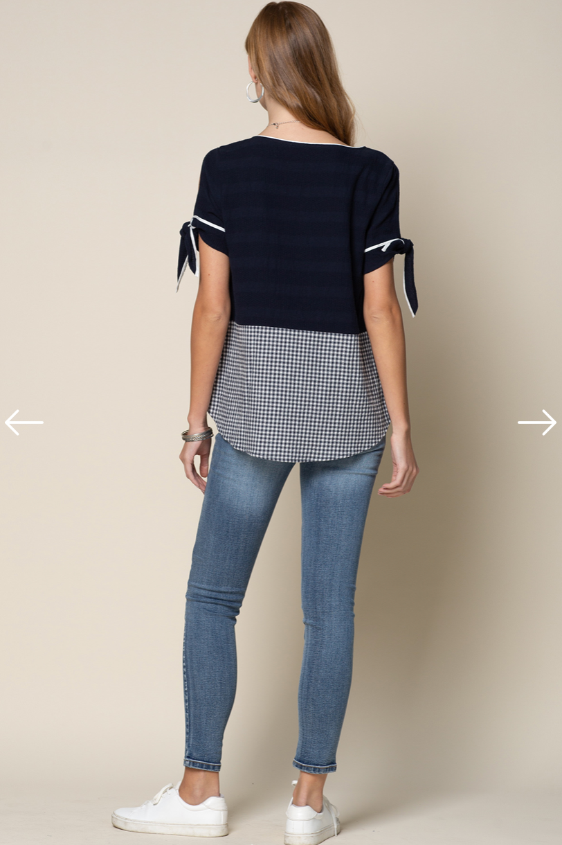 Madison Gingham Top Navy