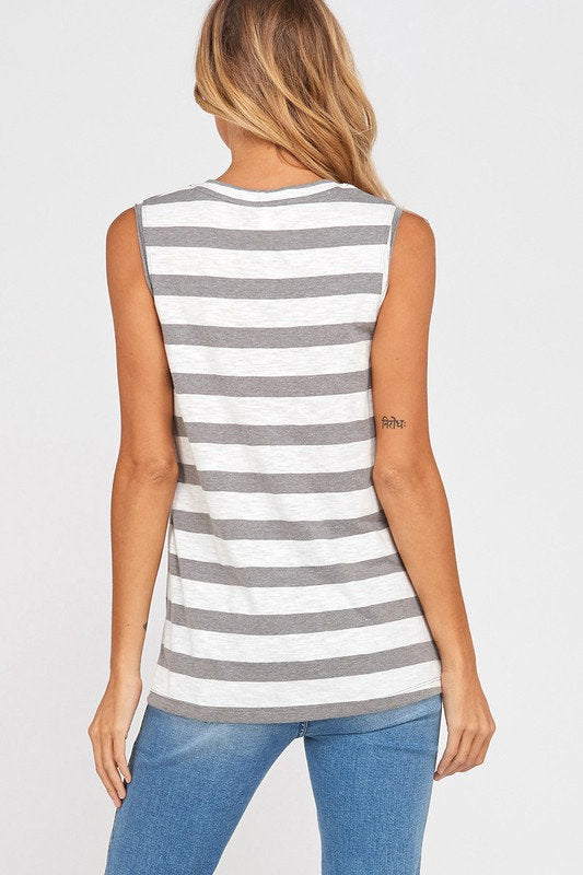 Sleeveless Striped Tank Gray