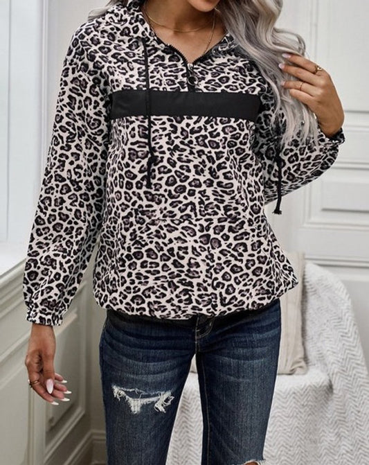 Leopard Print Zip Pullover