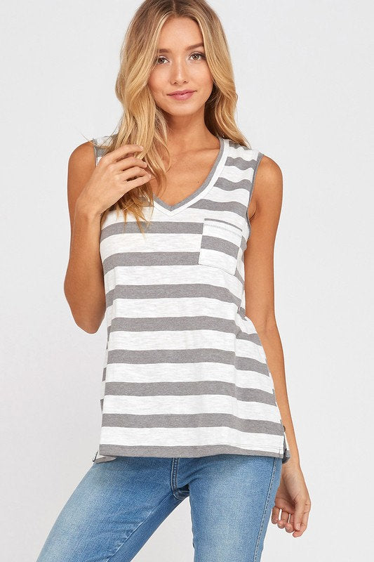 Sleeveless Striped Tank Gray