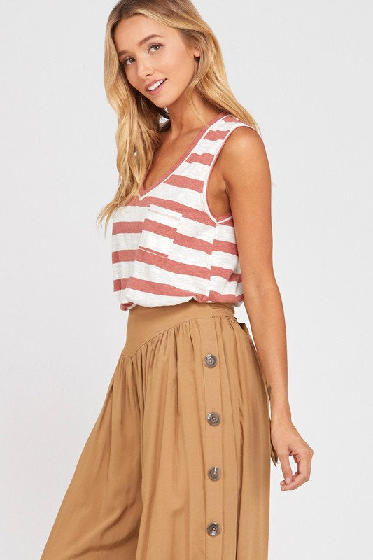 Sleeveless Striped Tank Brick