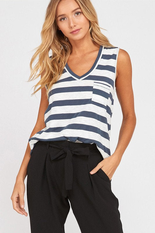 Sleeveless Striped Tank Navy