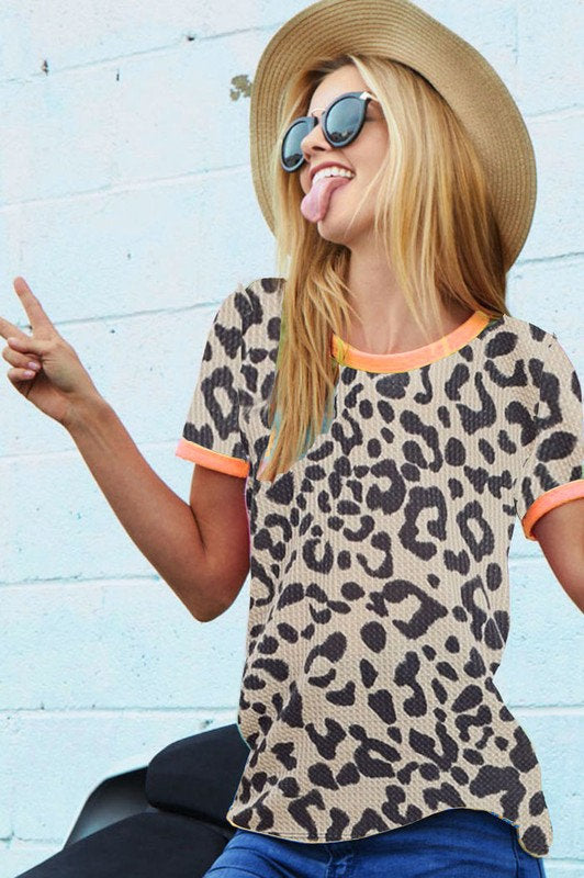 Leopard Print Tee Bright Coral