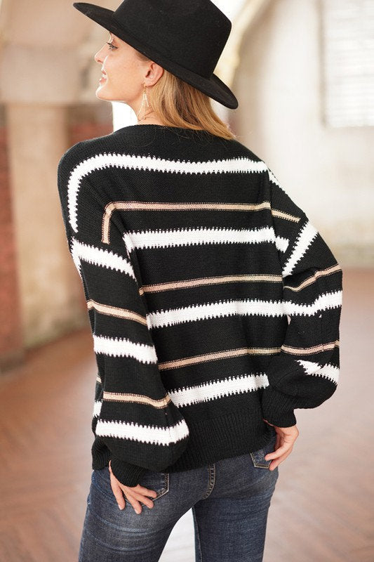 Lily Stripe Sweater Black