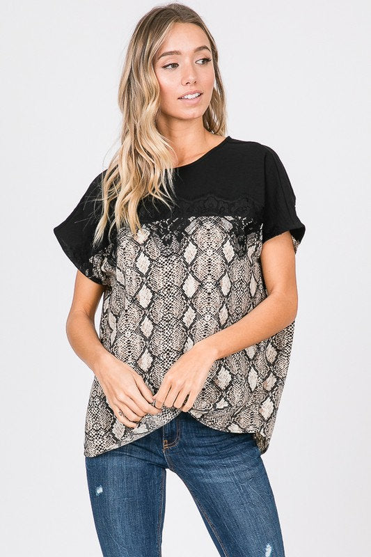 Lacey Snakeskin Print Tee