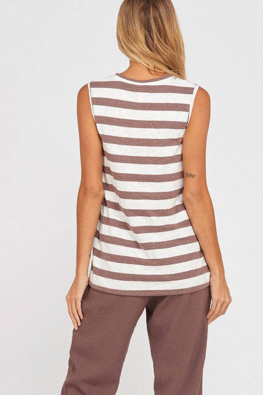 Sleeveless Striped Tank Brown