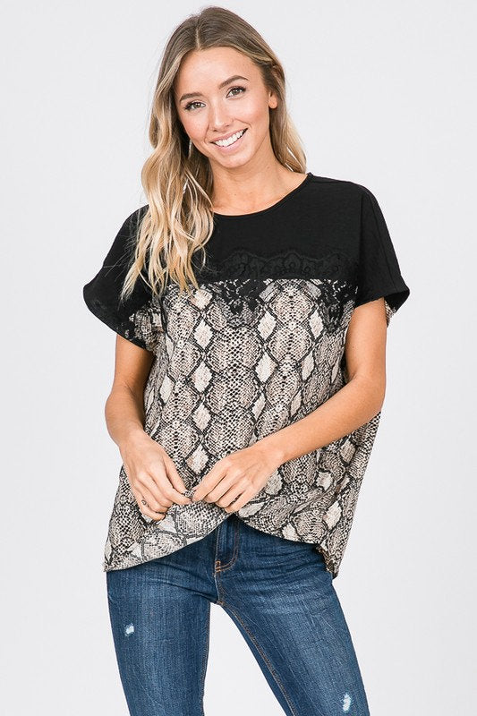 Lacey Snakeskin Print Tee