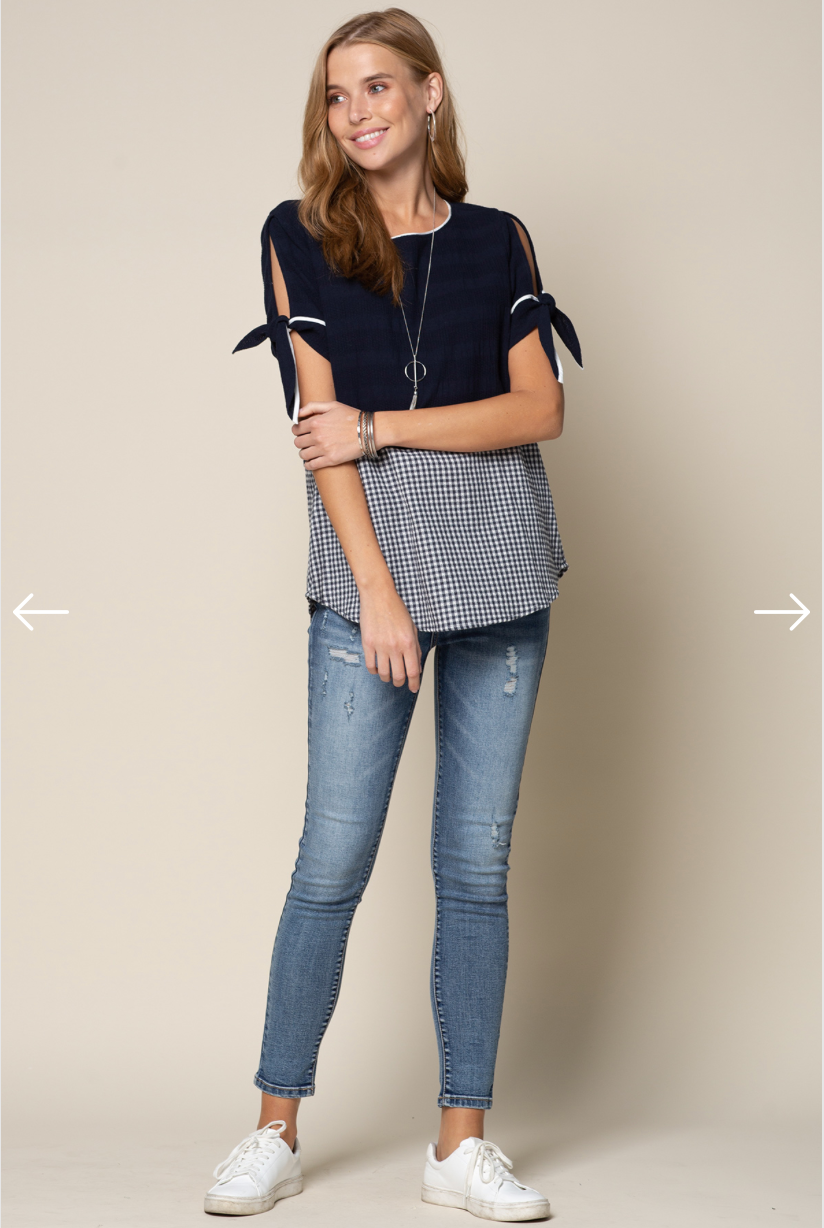 Madison Gingham Top Navy