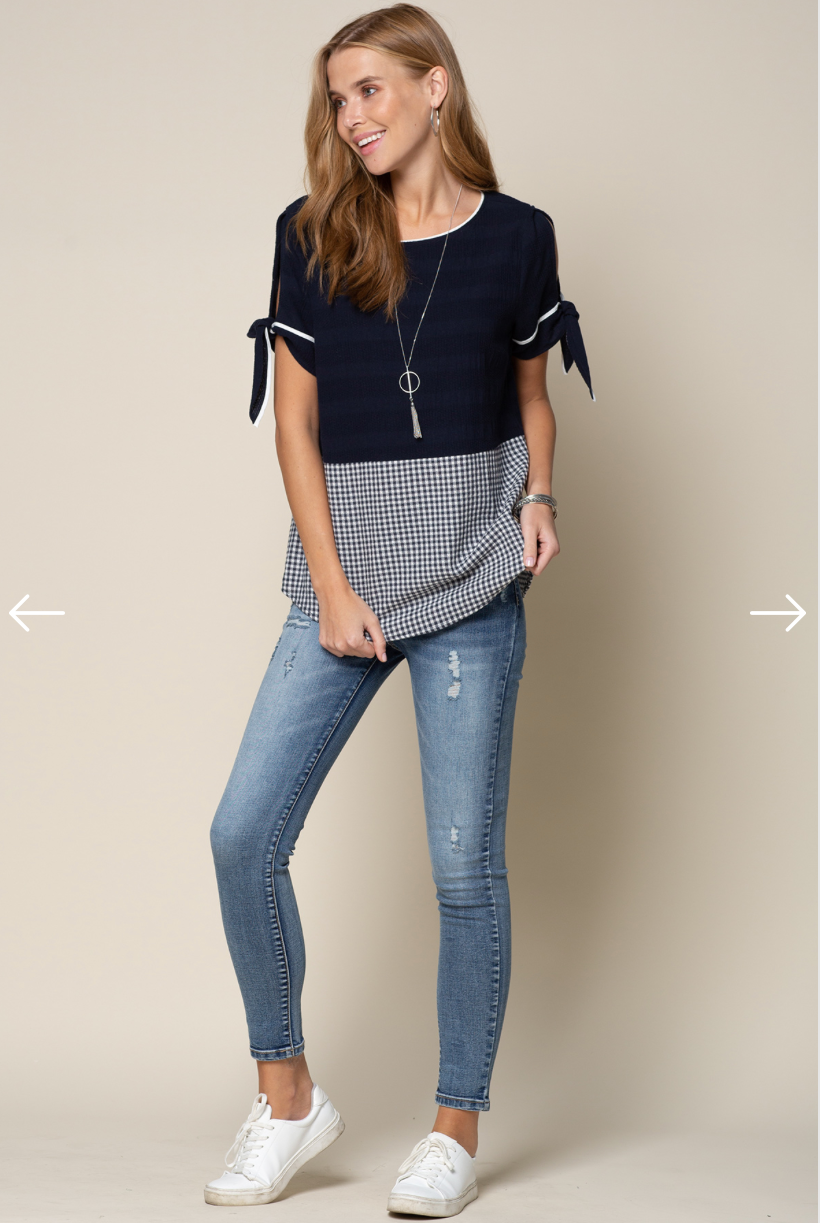 Madison Gingham Top Navy