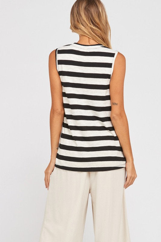 Sleeveless Striped Tank Black