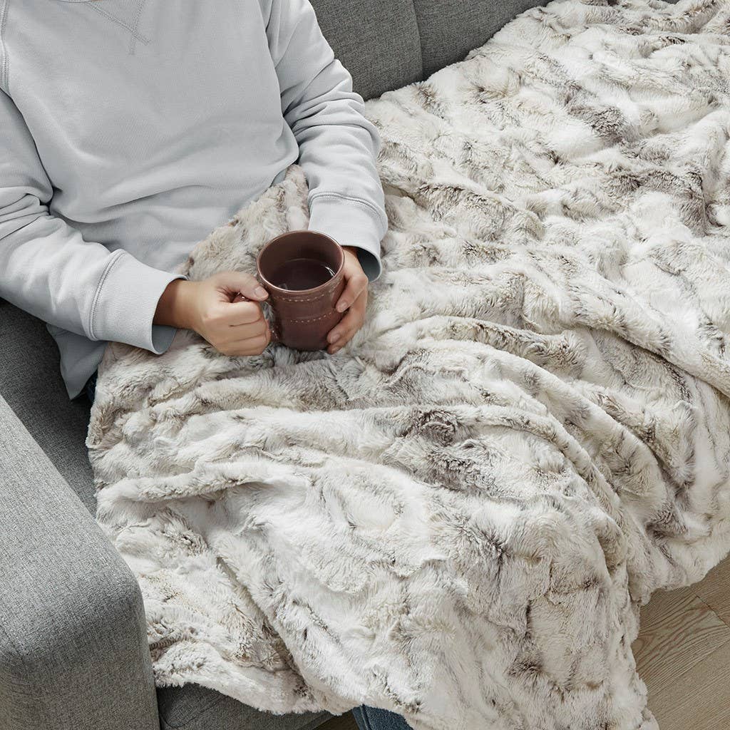 Marble Faux-Fur Oversized Throw