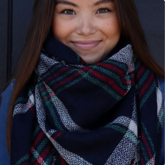 Navy Plaid Blanket Scarf